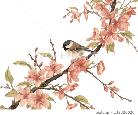 桜の枝に止まる野鳥 桜の枝に止まる野鳥 132320020