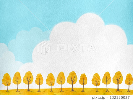 爽やかな青空と紅葉した木の風景イラスト 爽やかな青空と紅葉した木の風景イラスト 132320027