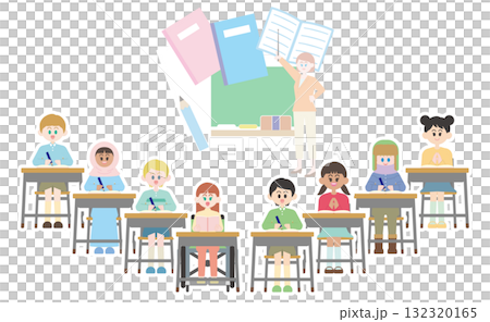 様々な子供が勉強する　教室 132320165