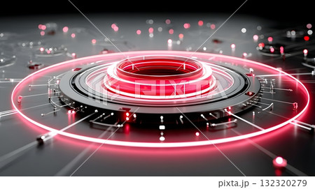 Futuristic glowing circuit design with red elements. 132320279