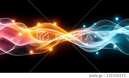 A vibrant swirl of colorful waves, blending orange, blue, and white lights, creating a dynamic and energetic visual effect against a dark backdrop, perfect for digital designs. A vibrant swirl of colorful waves, blending orange, blue, and white lights, creating a dynamic and energetic visual effect against a dark backdrop, perfect for digital designs. 132320373