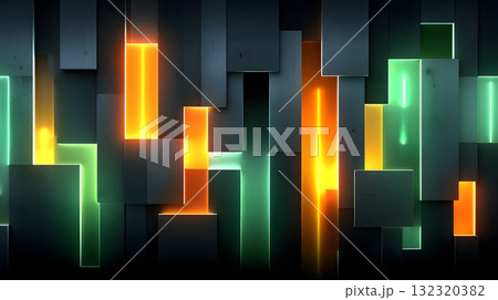 An abstract digital artwork featuring vibrant glowing blocks in various hues, creating a dynamic and modern background perfect for technology-themed projects. 132320382