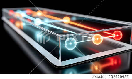 This image showcases an abstract representation of quantum technology, featuring colorful particles and dynamic lines in a modern, high-tech design This image showcases an abstract representation of quantum technology, featuring colorful particles and dynamic lines in a modern, high-tech design 132320426