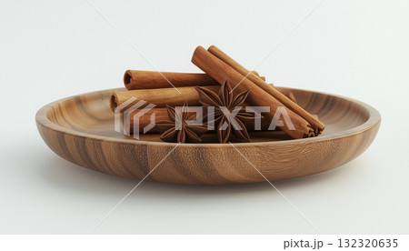 Seasoning star anise and cinnamon on wooden plate natural ingredient Seasoning star anise and cinnamon on wooden plate natural ingredient 132320635