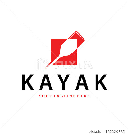 kayak logo simple design fishing boat simple black silhouette concept river kayak sport, symbol templet illustration 132320785
