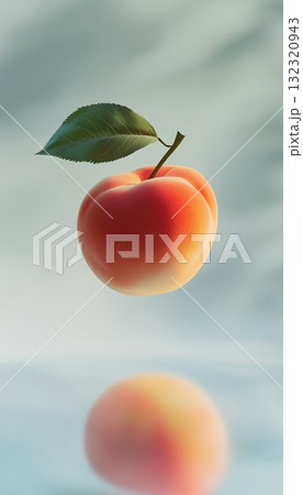 Peach fruit and leaf floating on air with shadow reflection story background Peach fruit and leaf floating on air with shadow reflection story background 132320943