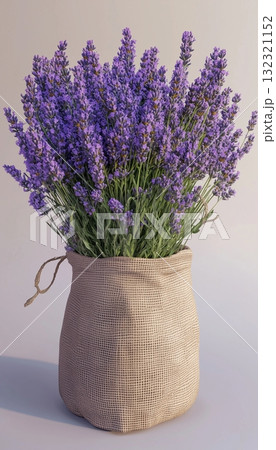 Lavender flower bouquet on brown sack after harvesting for decoration 132321152