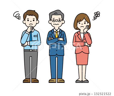 困った表情で腕を組む、様々な年齢のビジネスマンの全身ベクターイラスト素材セット_カラー 困った表情で腕を組む、様々な年齢のビジネスマンの全身ベクターイラスト素材セット_カラー 132321522