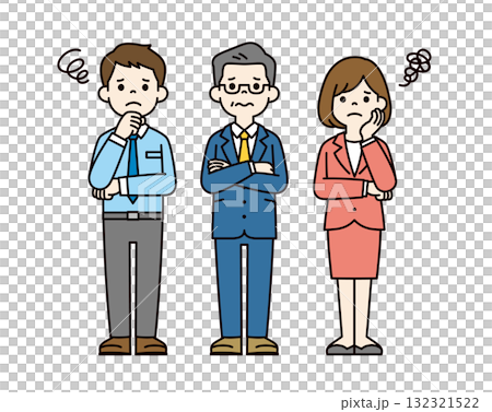 困った表情で腕を組む、様々な年齢のビジネスマンの全身ベクターイラスト素材セット_カラー 困った表情で腕を組む、様々な年齢のビジネスマンの全身ベクターイラスト素材セット_カラー 132321522