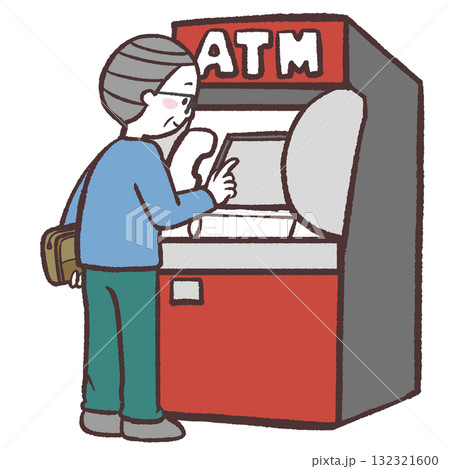 ATM操作するシニア男性のイラスト 132321600