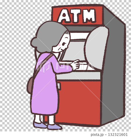 ATM操作するシニア女性のイラスト 132321601