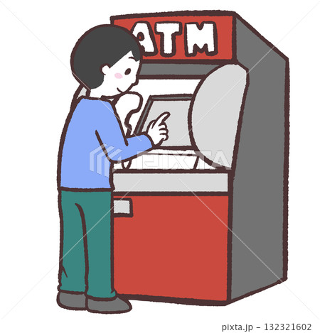 ATM操作する男性のイラスト 132321602