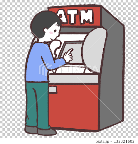 ATM操作する男性のイラスト 132321602