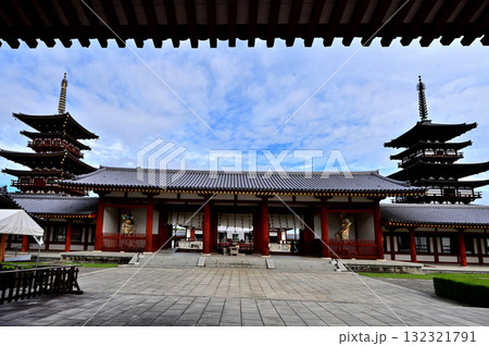 薬師寺　中門と東塔・西塔 132321791