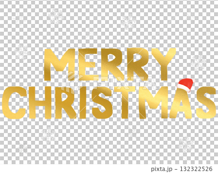 MERRY CHRISTMAS - Gold letters, Santa hat and snowflakes 132322526