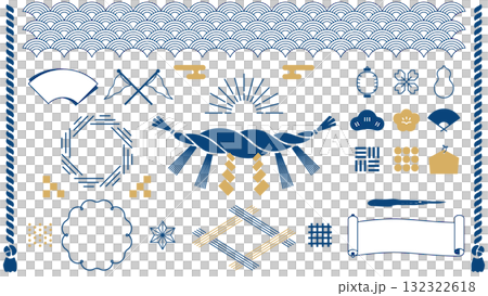 一組現代日本插畫。日式裝飾。 132322618