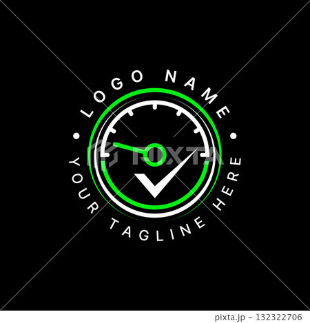 Logo design graphic concept creative premium vector stock image top sell circle speedometer and checklist approve baromater dasboard vehicle goal car 132322706