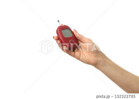 Hand holding a glucose meter, isolated on white, PNG Hand holding a glucose meter, isolated on white, PNG 132322785