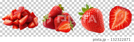 Set isolated fresh fruit, strawberry in various style, on transparent background. Set isolated fresh fruit, strawberry in various style, on transparent background. 132322871