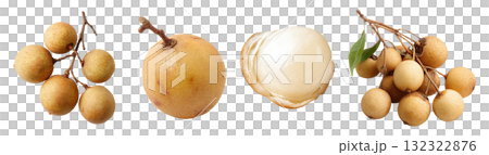 Set isolated fresh fruit, longan in various style, on transparent background. 132322876