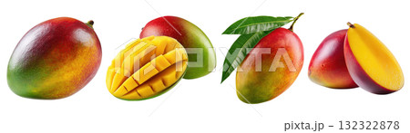 Set isolated fresh fruit, mango in various style, on transparent background. 132322878