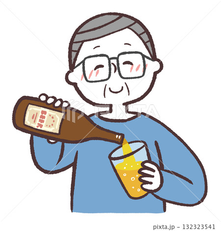 手酌するシニア男性のイラスト 132323541
