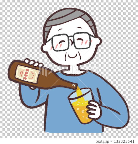 手酌するシニア男性のイラスト 132323541