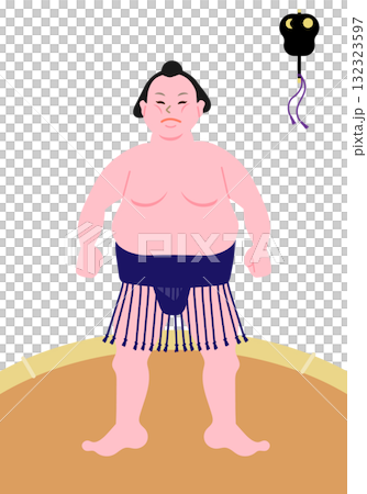 Vector illustration of a sumo wrestler wearing a mawashi standing in the sumo ring Vector illustration of a sumo wrestler wearing a mawashi standing in the sumo ring 132323597