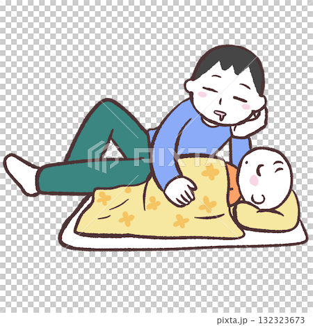 Illustration of a man putting a child to sleep Illustration of a man putting a child to sleep 132323673