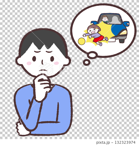 Illustration of a man worried about a child's accident 132323974