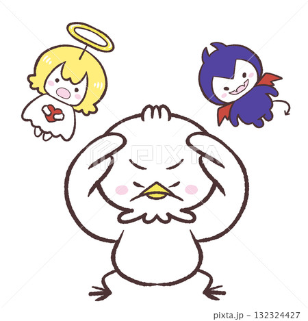 悪魔と天使の言葉に耳を塞ぐ白い鳥のイラスト 悪魔と天使の言葉に耳を塞ぐ白い鳥のイラスト 132324427