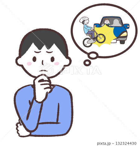 自転車と自動車の事故を心配する男性のイラスト 自転車と自動車の事故を心配する男性のイラスト 132324430