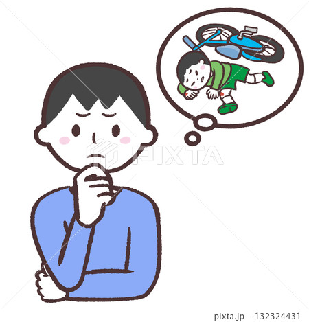 自転車の転倒を心配する男性のイラスト 132324431