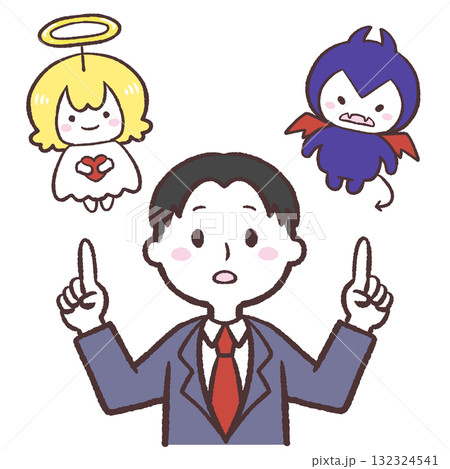 天使と悪魔どちらにするか考える男の子のイラスト 132324541