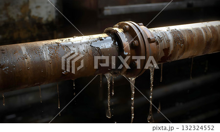 水が漏れている古い排水管 水が漏れている古い排水管 132324552