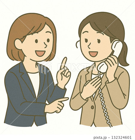 就労支援 職業訓練 電話応対の練習をしているイラスト 就労支援 職業訓練 電話応対の練習をしているイラスト 132324601