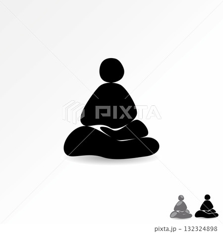 Logo design graphic concept creative premium vector stock image top sell pile stones balance someone meditating standing positing natural art support 132324898