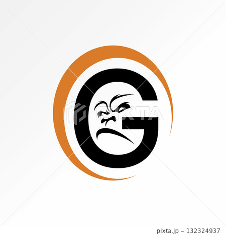 Logo design graphic concept creative premium vector stock image top sell letter G font gorilla face angry negative space to predator danger strong ape 132324937