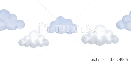 Baby seamless border with clouds in pastel colors. Watercolor illustration. Hand drawn isolated art. Cartoon childish sketch for wall decor in a girls or boys nursery or for childrens greeting cards Baby seamless border with clouds in pastel colors. Watercolor illustration. Hand drawn isolated art. Cartoon childish sketch for wall decor in a girls or boys nursery or for childrens greeting cards 132324966