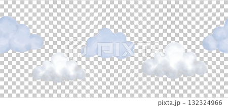 Baby seamless border with clouds in pastel colors. Watercolor illustration. Hand drawn isolated art. Cartoon childish sketch for wall decor in a girls or boys nursery or for childrens greeting cards Baby seamless border with clouds in pastel colors. Watercolor illustration. Hand drawn isolated art. Cartoon childish sketch for wall decor in a girls or boys nursery or for childrens greeting cards 132324966