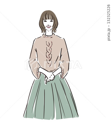 カジュアルファッションのボブヘア可愛い女性 カジュアルファッションのボブヘア可愛い女性 132325226