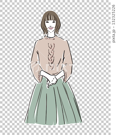 カジュアルファッションのボブヘア可愛い女性 カジュアルファッションのボブヘア可愛い女性 132325226