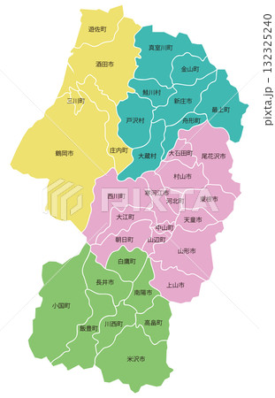 山形県地図 地域色分け 山形県地図 地域色分け 132325240