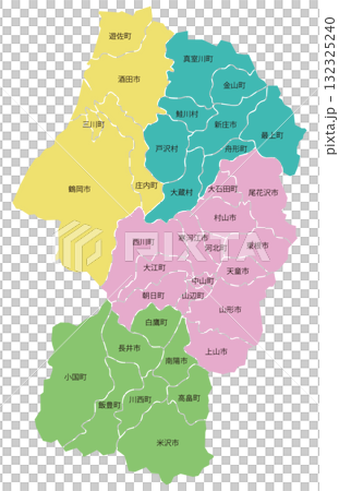 山形県地図 地域色分け 山形県地図 地域色分け 132325240