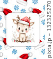Cute Baby Reindeer with Santa Hat  Adorable Christmas Watercolor Illustration 132325270