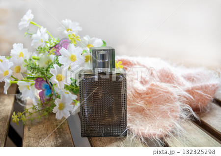 perfume cosmetic of lifestyle woman relax with knitting wool scarf perfume cosmetic of lifestyle woman relax with knitting wool scarf 132325298
