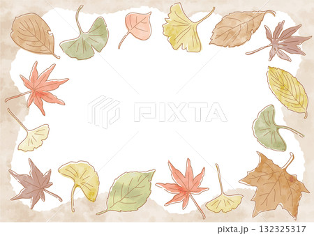 紅葉した落ち葉の長方形フレーム 淡いくすみカラーの手描き水彩風ベクターイラスト 紅葉した落ち葉の長方形フレーム 淡いくすみカラーの手描き水彩風ベクターイラスト 132325317