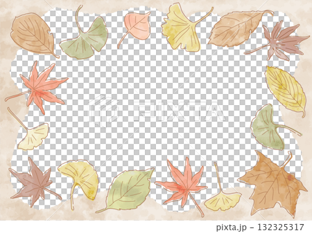 紅葉した落ち葉の長方形フレーム 淡いくすみカラーの手描き水彩風ベクターイラスト 紅葉した落ち葉の長方形フレーム 淡いくすみカラーの手描き水彩風ベクターイラスト 132325317