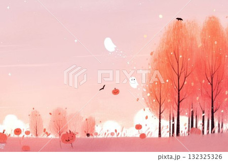 秋の森に舞うおばけたち イラスト 秋の森に舞うおばけたち イラスト 132325326