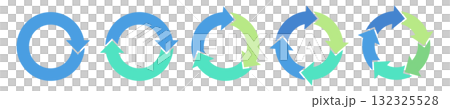 矢印が循環する回転矢印（サイクル矢印）のセット　寒色系カラー　ベクターイラスト 132325528